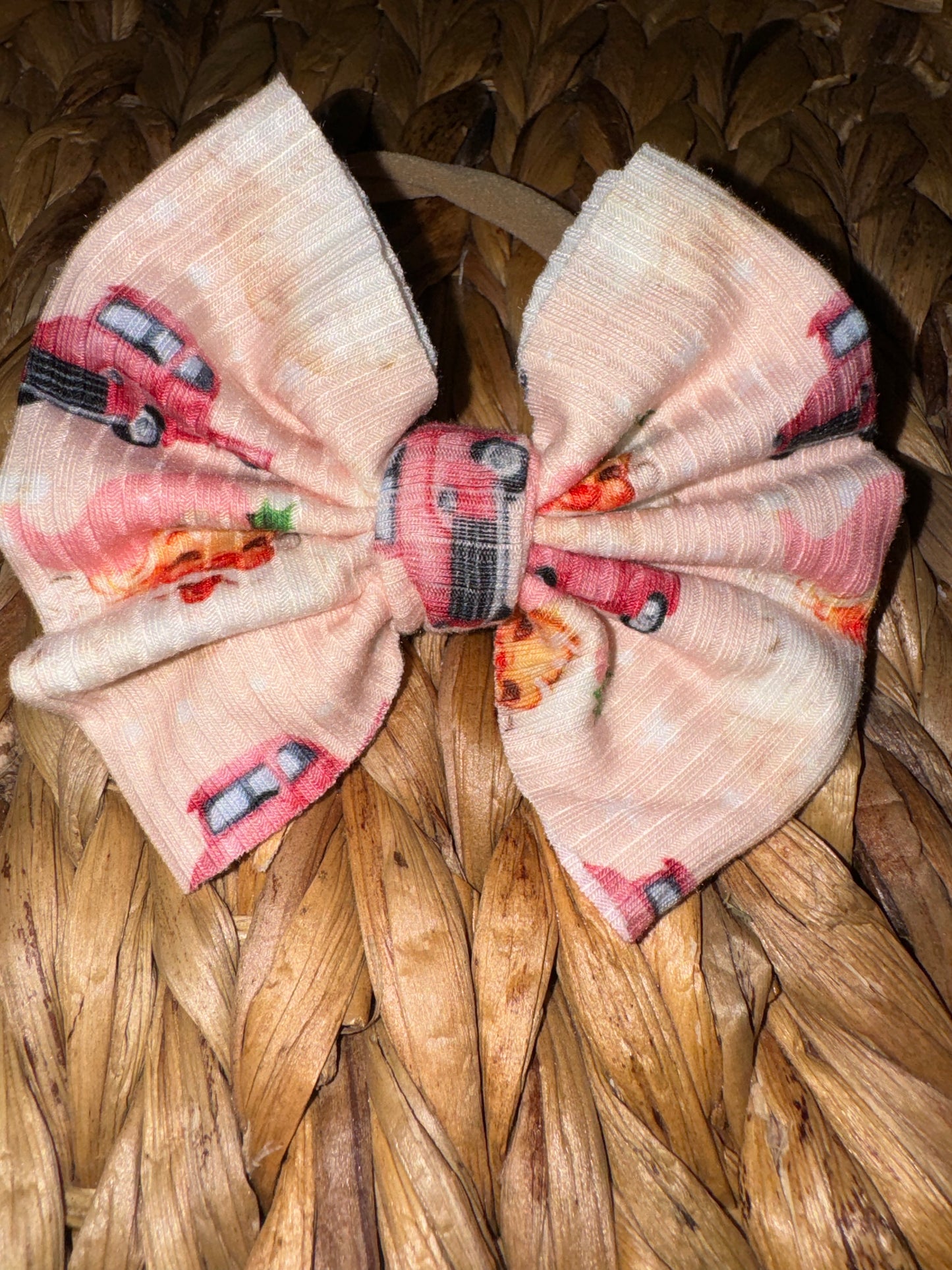 Pink Santa Trucks Nylon Bow