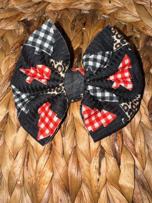 Plaid Christmas Trees Clip Bow