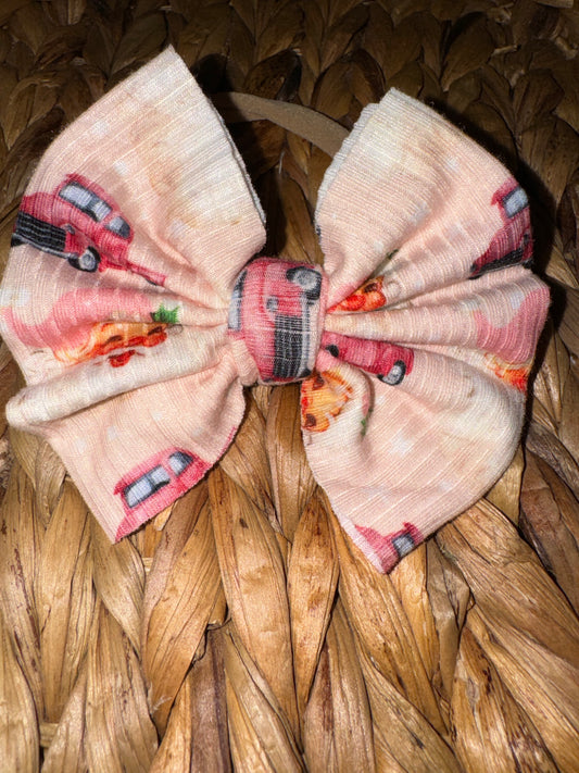 Pink Santa Trucks Nylon Bow