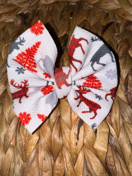 Plaid Reindeer Clip Bow
